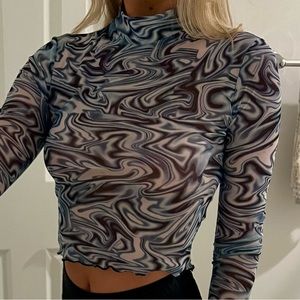 BLUE MULTICOLOR SWIRL DESIGN GOING OUT CROP TOP